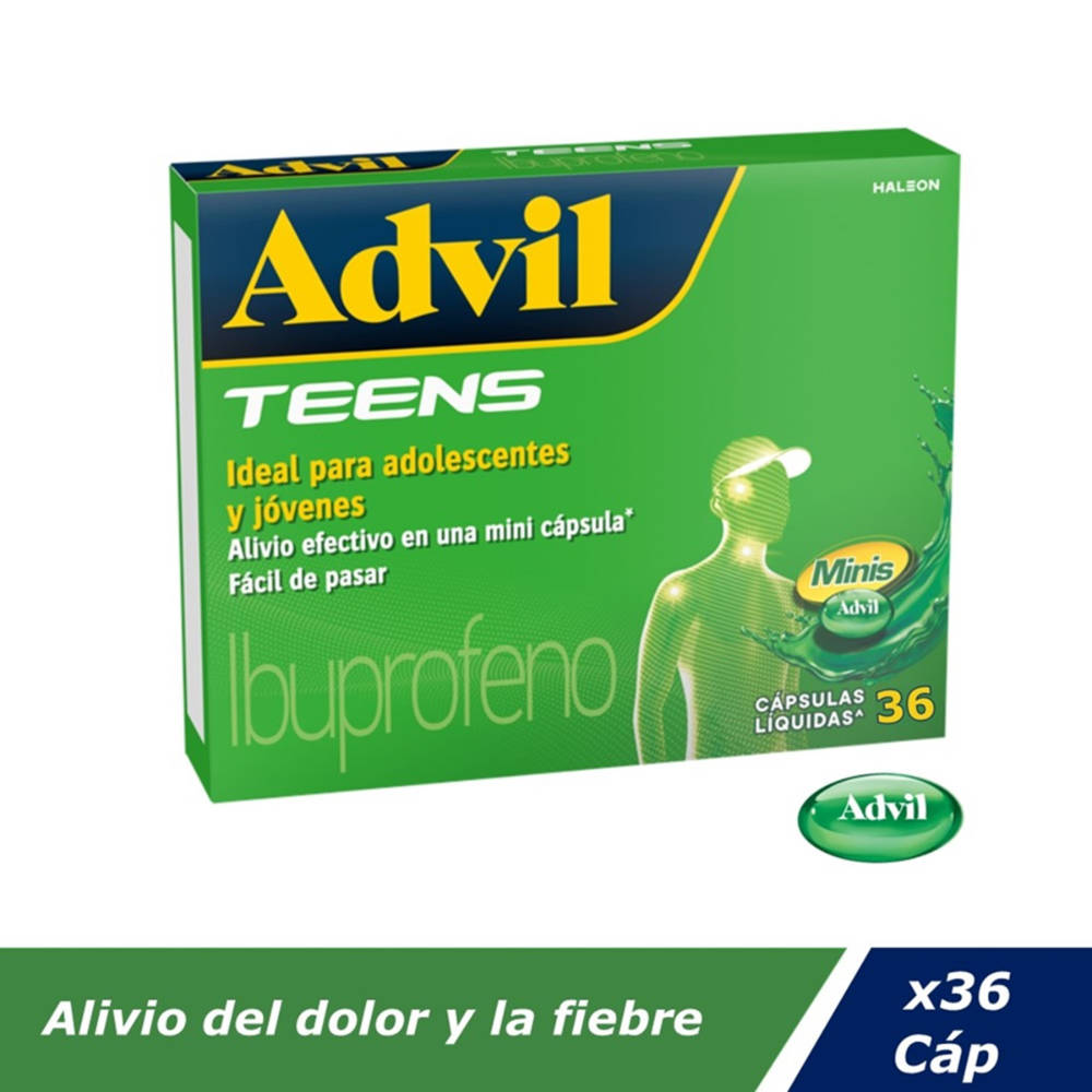 Advil Teens 36 Cápsulas Líquidas Alivio Del Dolor Y Fiebre