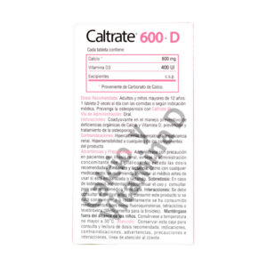 Caltrate 600 + D Calcio y Vitamina D3 30 Tabletas