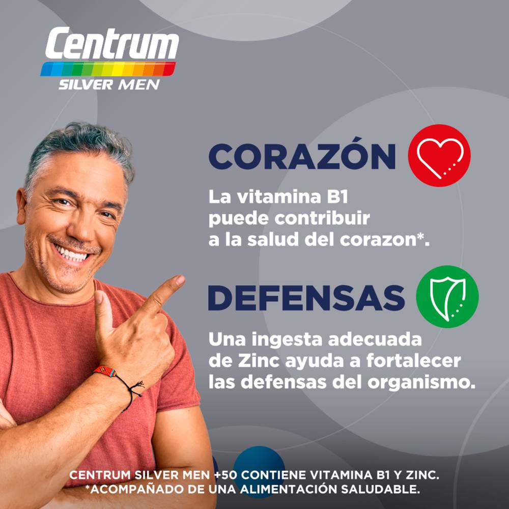 Centrum Silver Men 50+ 30 Tabletas - Huesos, Defensas y Mente Activa - Imagen 2